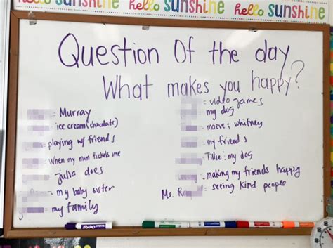 white board friday|Question of the day on a whiteboard (list of 97) .